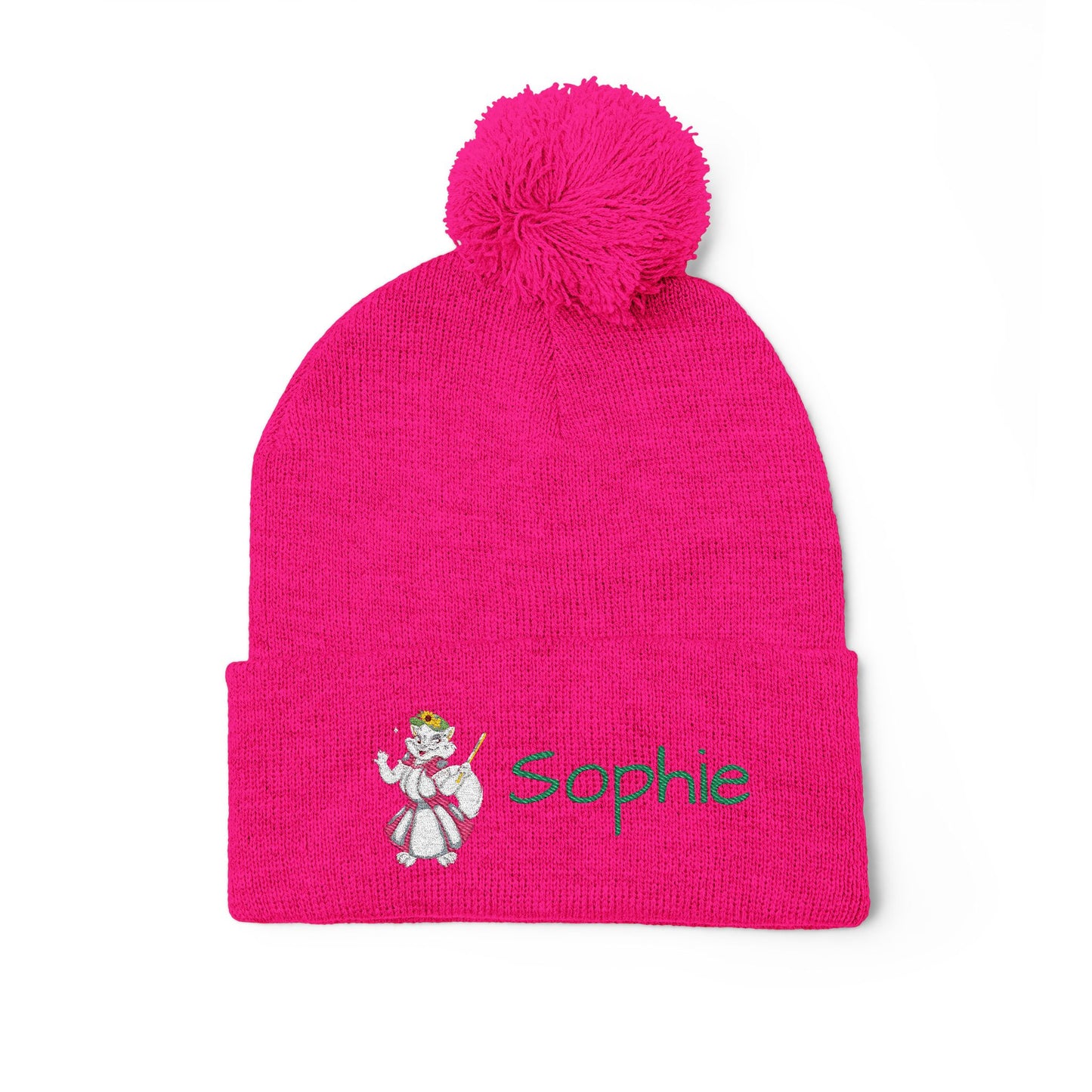 Personalized Sophie Embroidered Pom-Pom Knit Cap for Girls, Winter Hat for Women, Cute Gift for Birthdays and Holidays