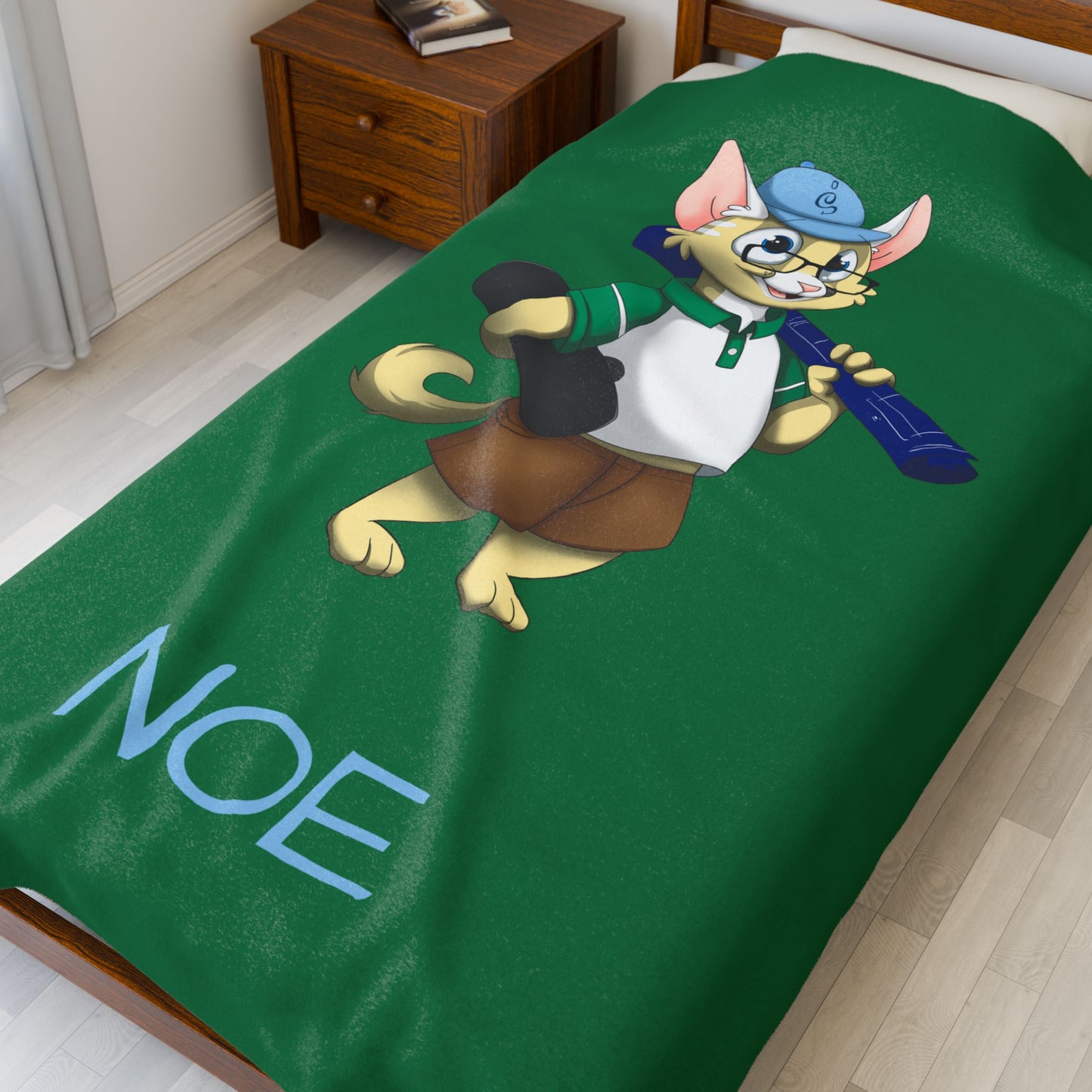 Adorable Noe Character Blanket | Custom Velveteen Plush Throw | The Cats and The Coons Symbol of Creativity, Hope & Unity