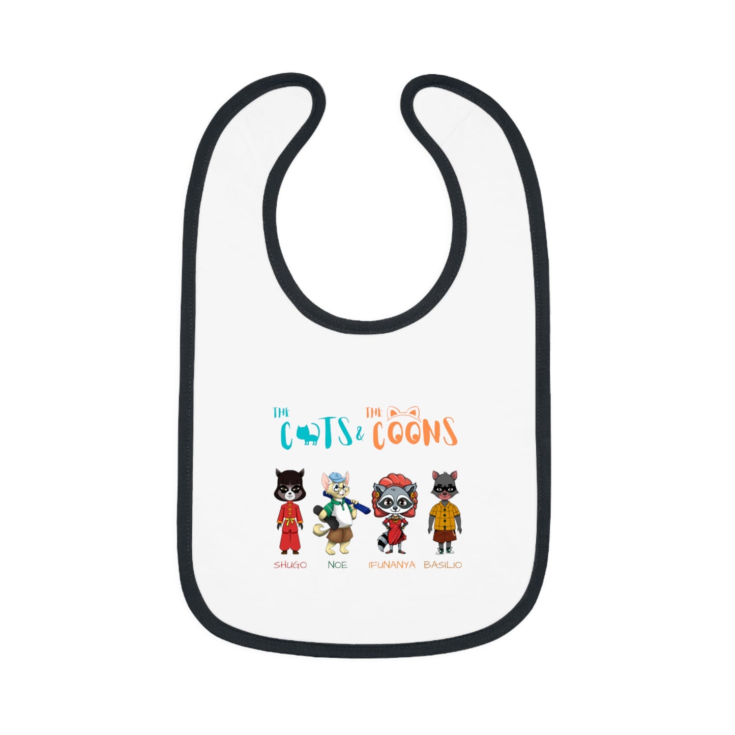 The Cats and The Coons Characters Baby Bib, Funny Baby Feeding Bib, Toddler Bib, Cute Gift for New Parents, Baby Shower Gift