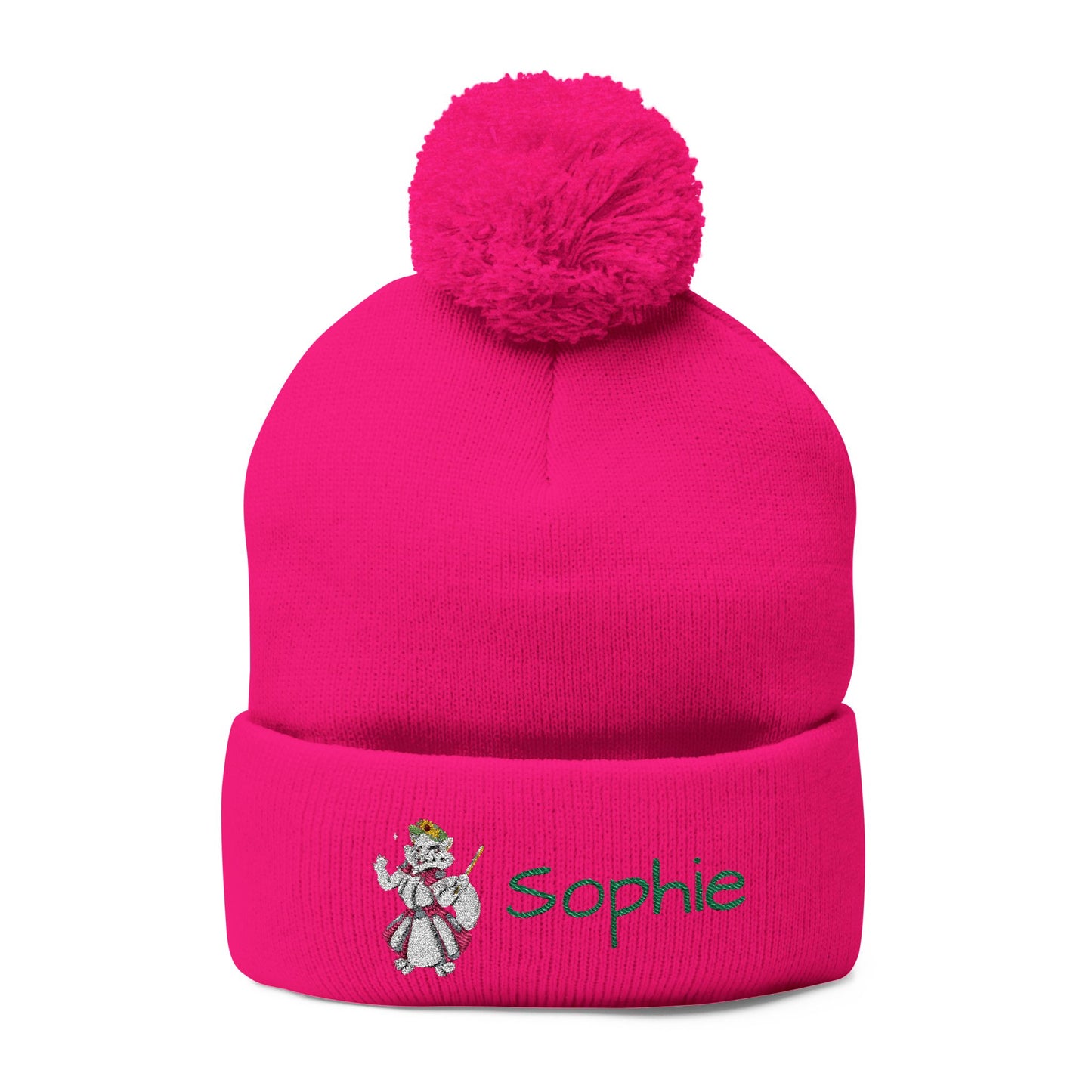 Personalized Sophie Embroidered Pom-Pom Knit Cap for Girls, Winter Hat for Women, Cute Gift for Birthdays and Holidays