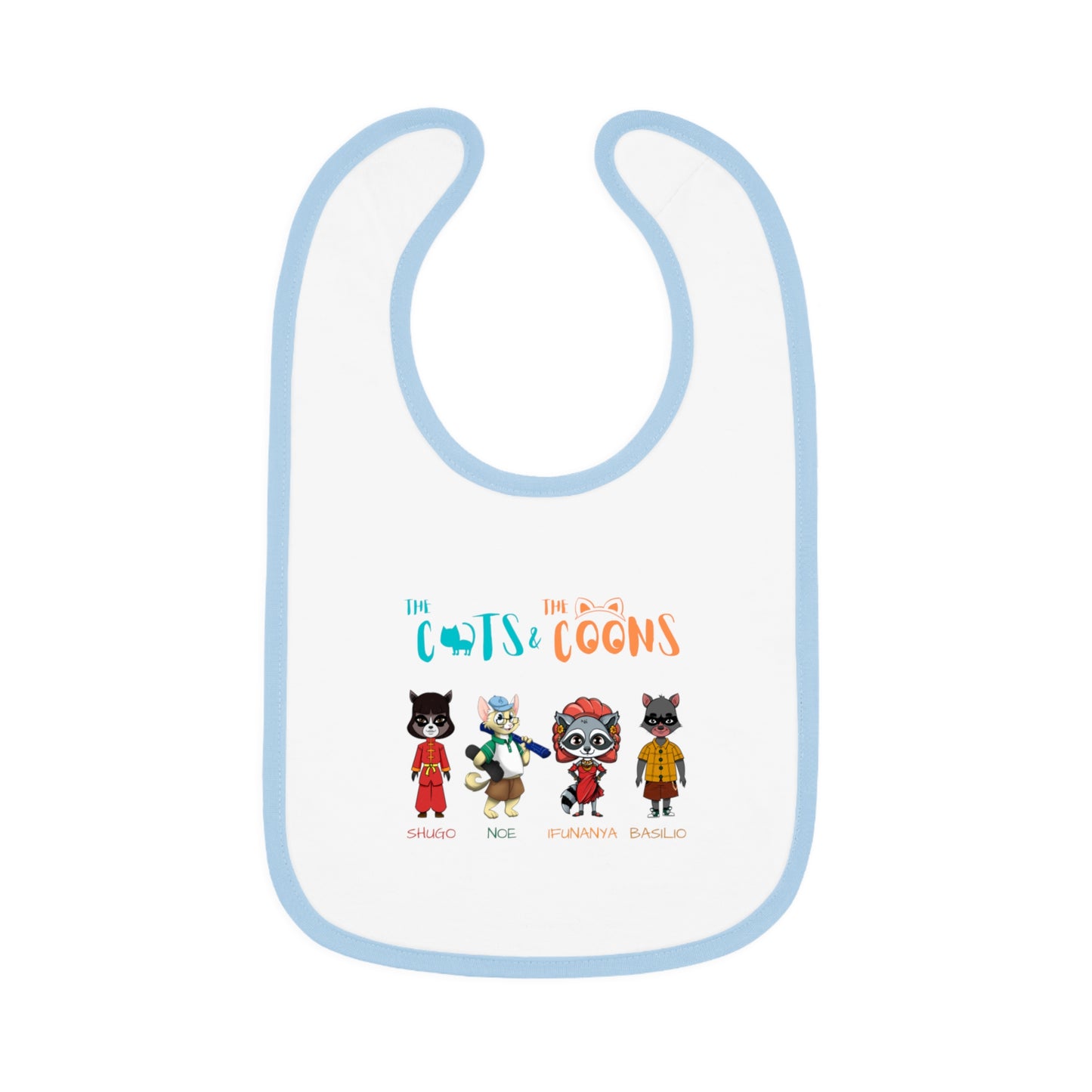 The Cats and The Coons Characters Baby Bib, Funny Baby Feeding Bib, Toddler Bib, Cute Gift for New Parents, Baby Shower Gift