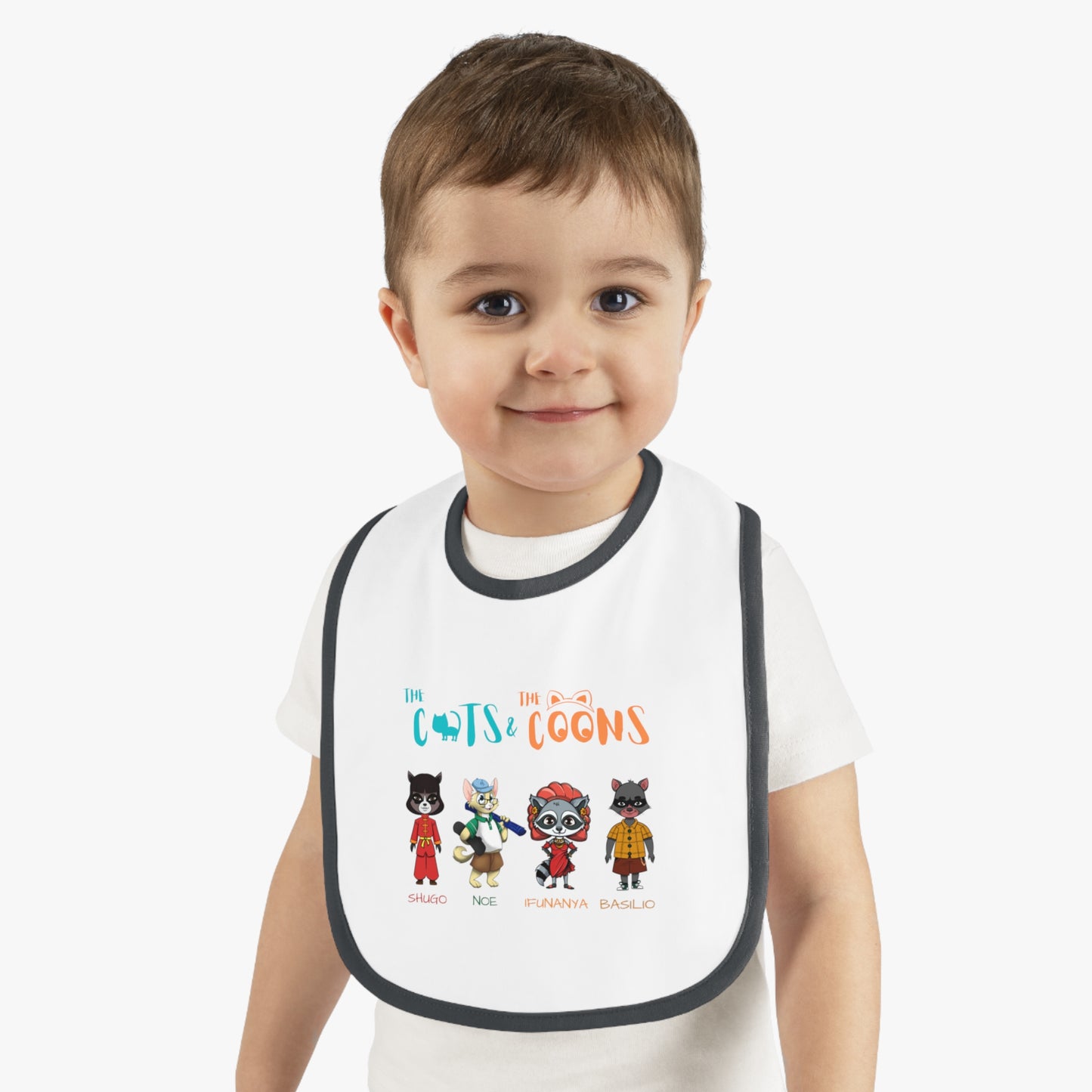 The Cats and The Coons Characters Baby Bib, Funny Baby Feeding Bib, Toddler Bib, Cute Gift for New Parents, Baby Shower Gift