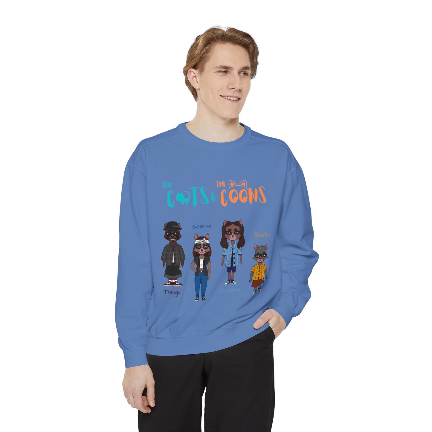 Whimsical Graphic Sweatshirt: Cozy Style for Cat and Raccoon Lovers - Perfect for Gift Giving, Casual Wear, Celebrations, Everyday Comfort