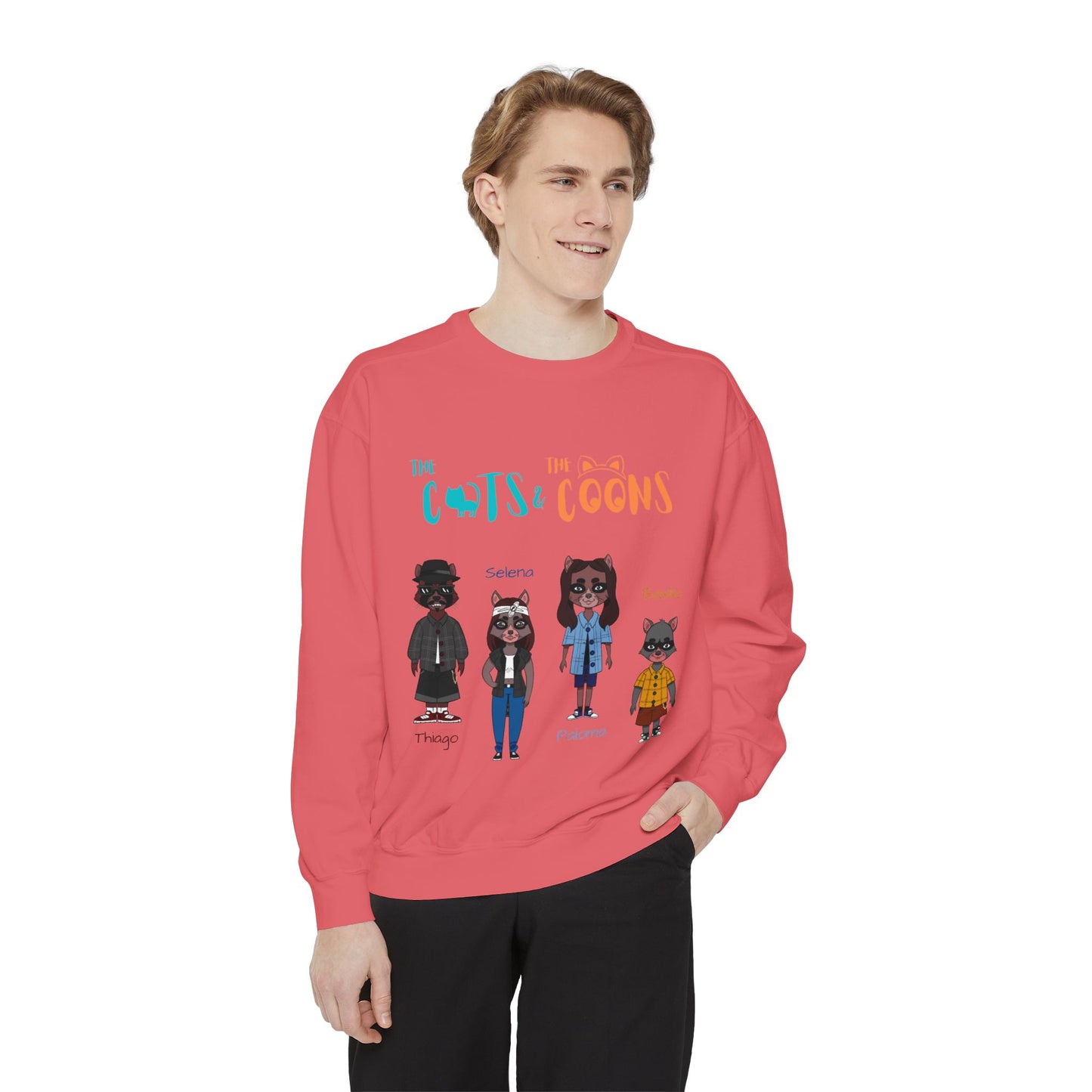 Whimsical Graphic Sweatshirt: Cozy Style for Cat and Raccoon Lovers - Perfect for Gift Giving, Casual Wear, Celebrations, Everyday Comfort
