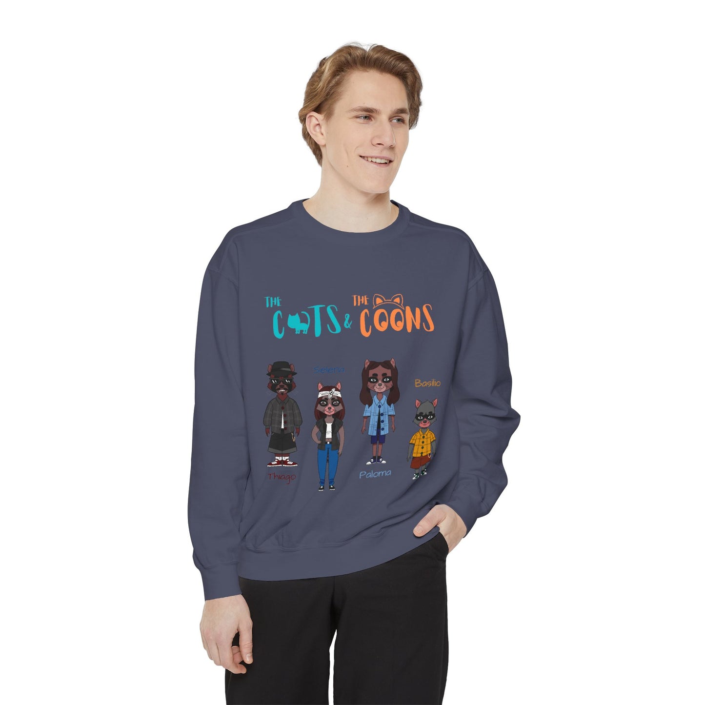 Whimsical Graphic Sweatshirt: Cozy Style for Cat and Raccoon Lovers - Perfect for Gift Giving, Casual Wear, Celebrations, Everyday Comfort