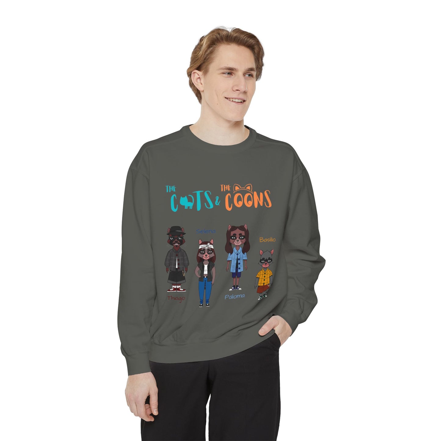 Whimsical Graphic Sweatshirt: Cozy Style for Cat and Raccoon Lovers - Perfect for Gift Giving, Casual Wear, Celebrations, Everyday Comfort