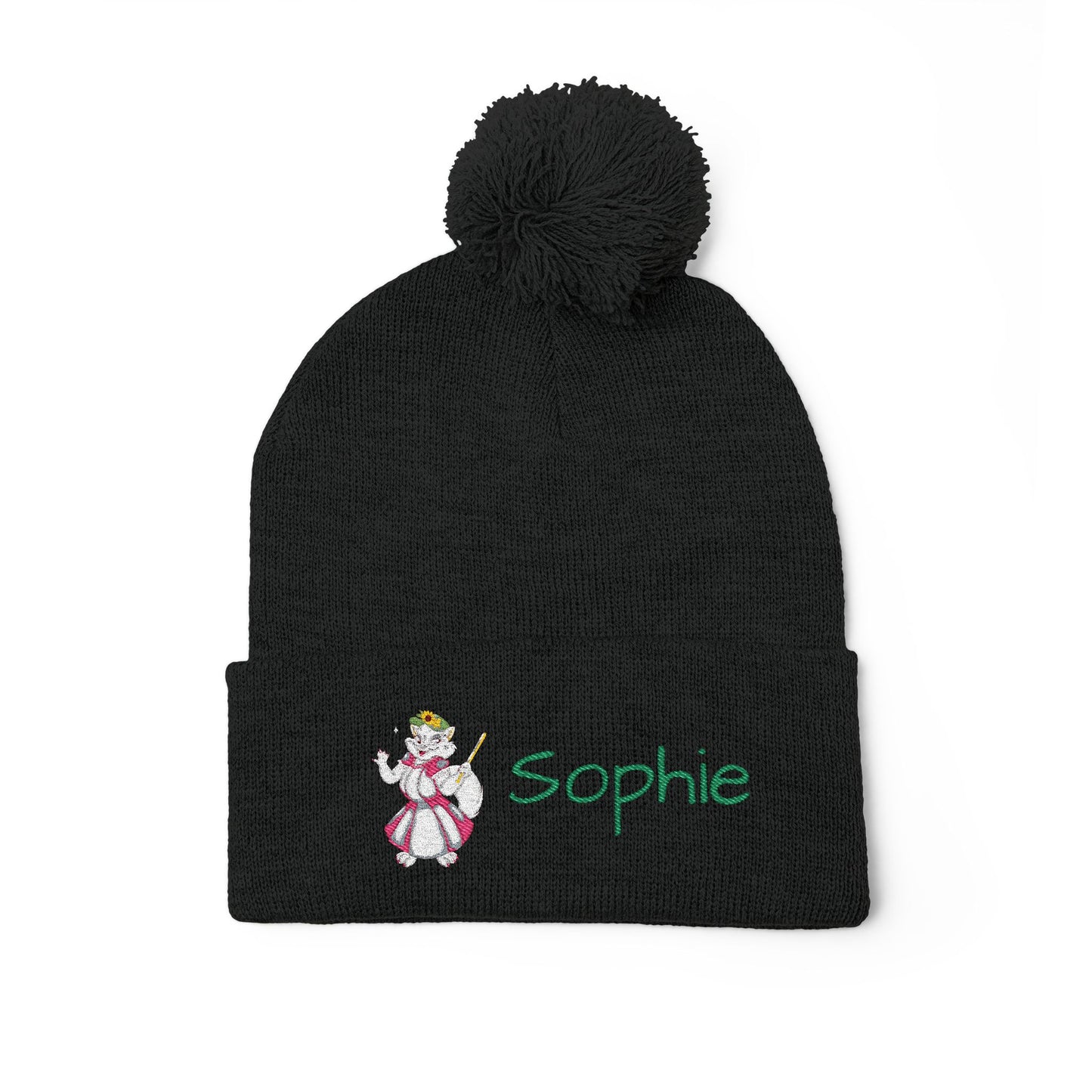 Personalized Sophie Embroidered Pom-Pom Knit Cap for Girls, Winter Hat for Women, Cute Gift for Birthdays and Holidays