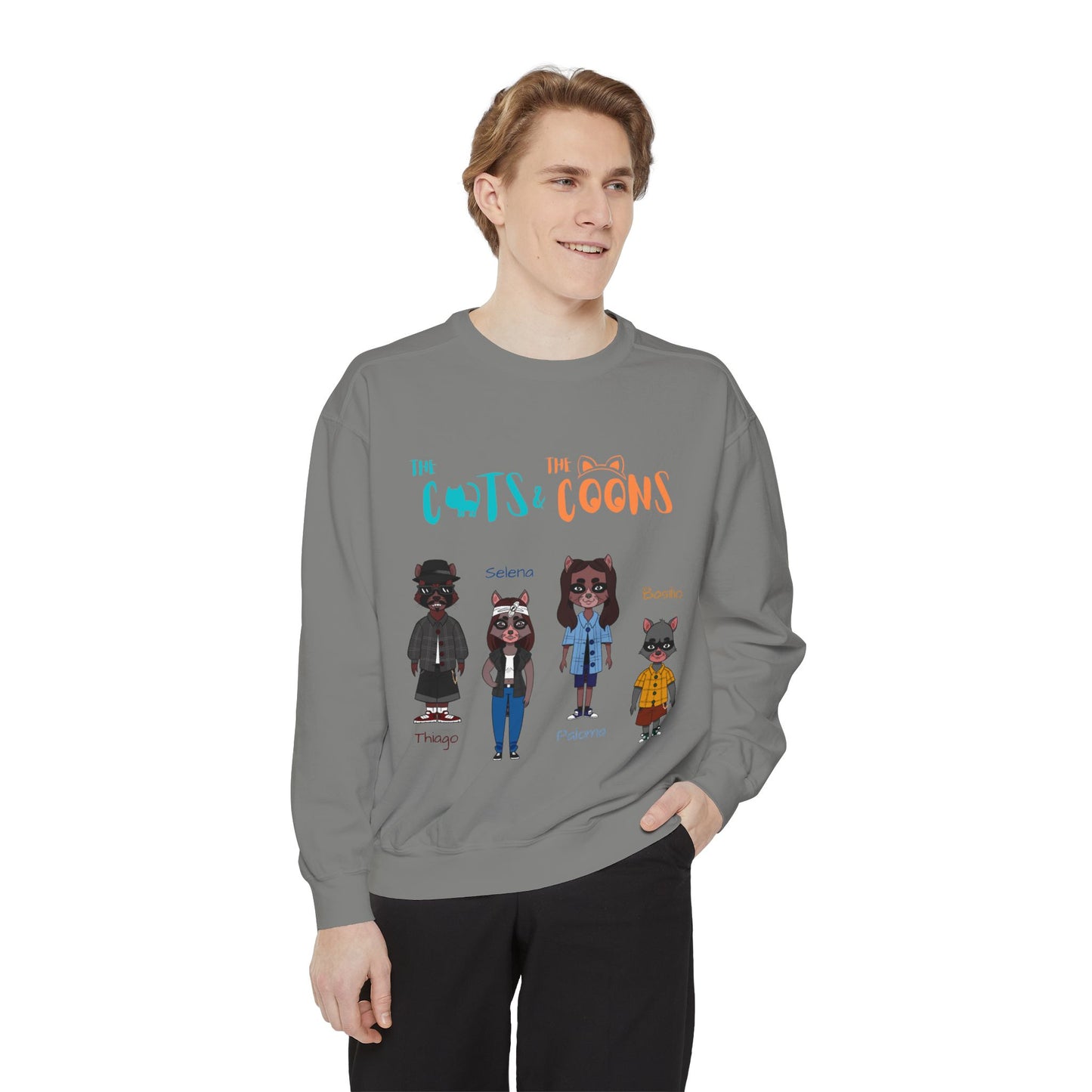 Whimsical Graphic Sweatshirt: Cozy Style for Cat and Raccoon Lovers - Perfect for Gift Giving, Casual Wear, Celebrations, Everyday Comfort