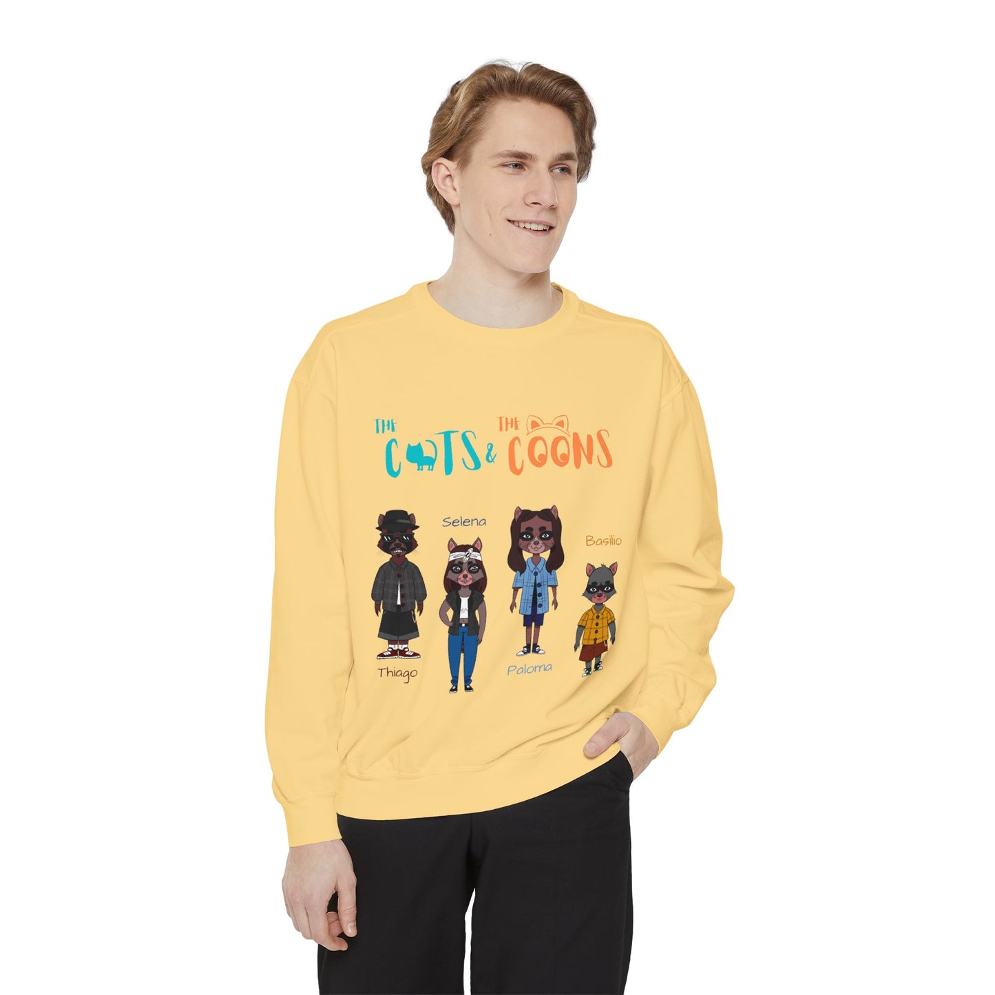 Whimsical Graphic Sweatshirt: Cozy Style for Cat and Raccoon Lovers - Perfect for Gift Giving, Casual Wear, Celebrations, Everyday Comfort