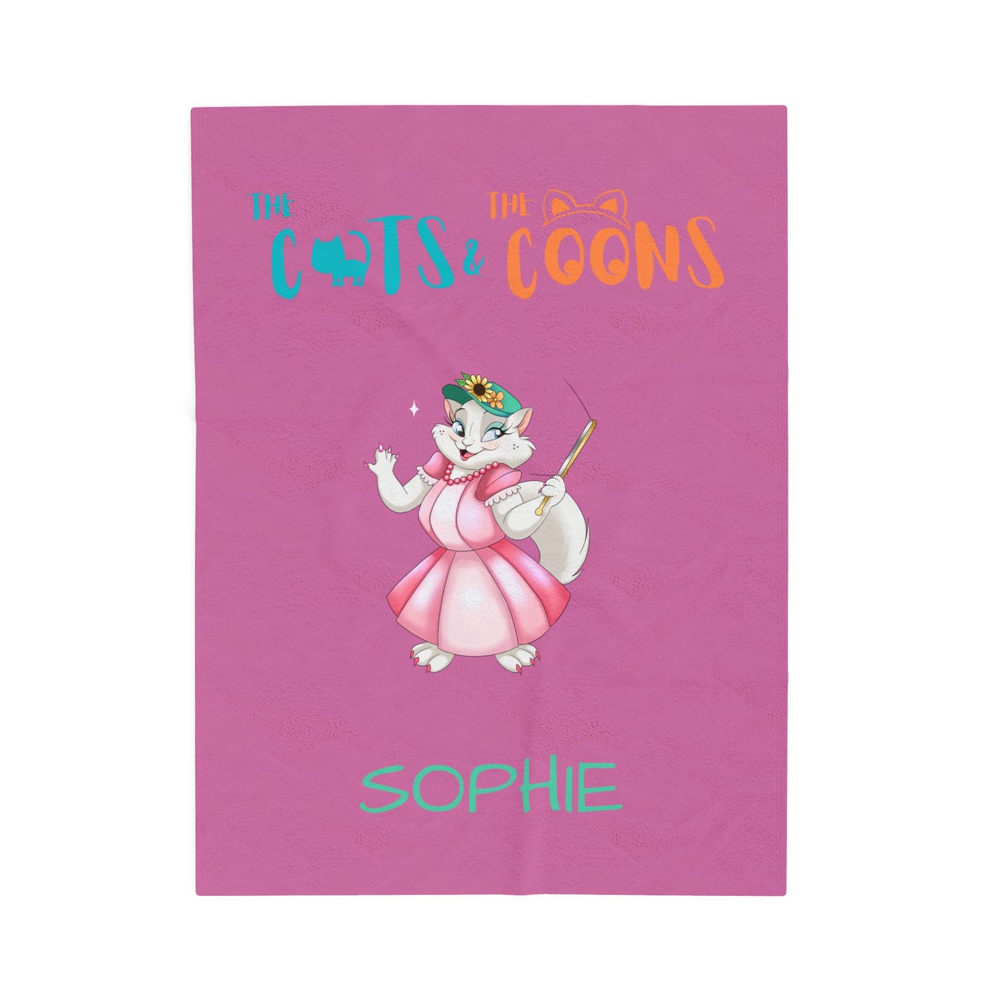 The Cats & The Coons “Sophie” Velveteen Plush Blanket, Cozy Gift for Cat Lovers, Nursery Decor, Kids' Birthday, Pet Owners