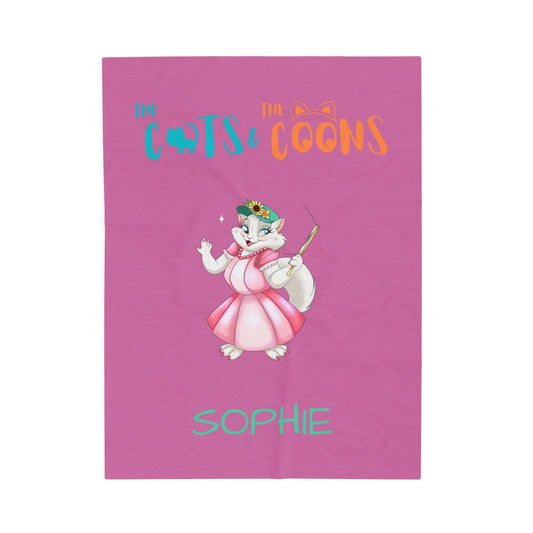 The Cats & The Coons “Sophie” Velveteen Plush Blanket, Cozy Gift for Cat Lovers, Nursery Decor, Kids' Birthday, Pet Owners