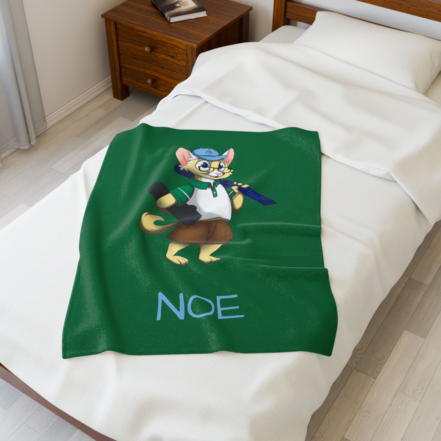 Adorable Noe Character Blanket | Custom Velveteen Plush Throw | The Cats and The Coons Symbol of Creativity, Hope & Unity