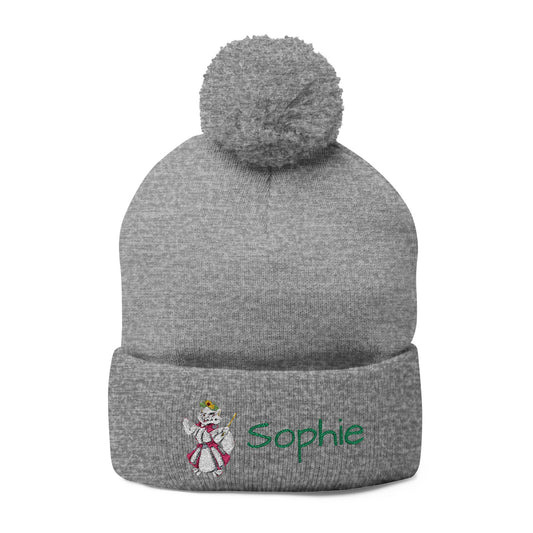 Personalized Sophie Embroidered Pom-Pom Knit Cap for Girls, Winter Hat for Women, Cute Gift for Birthdays and Holidays