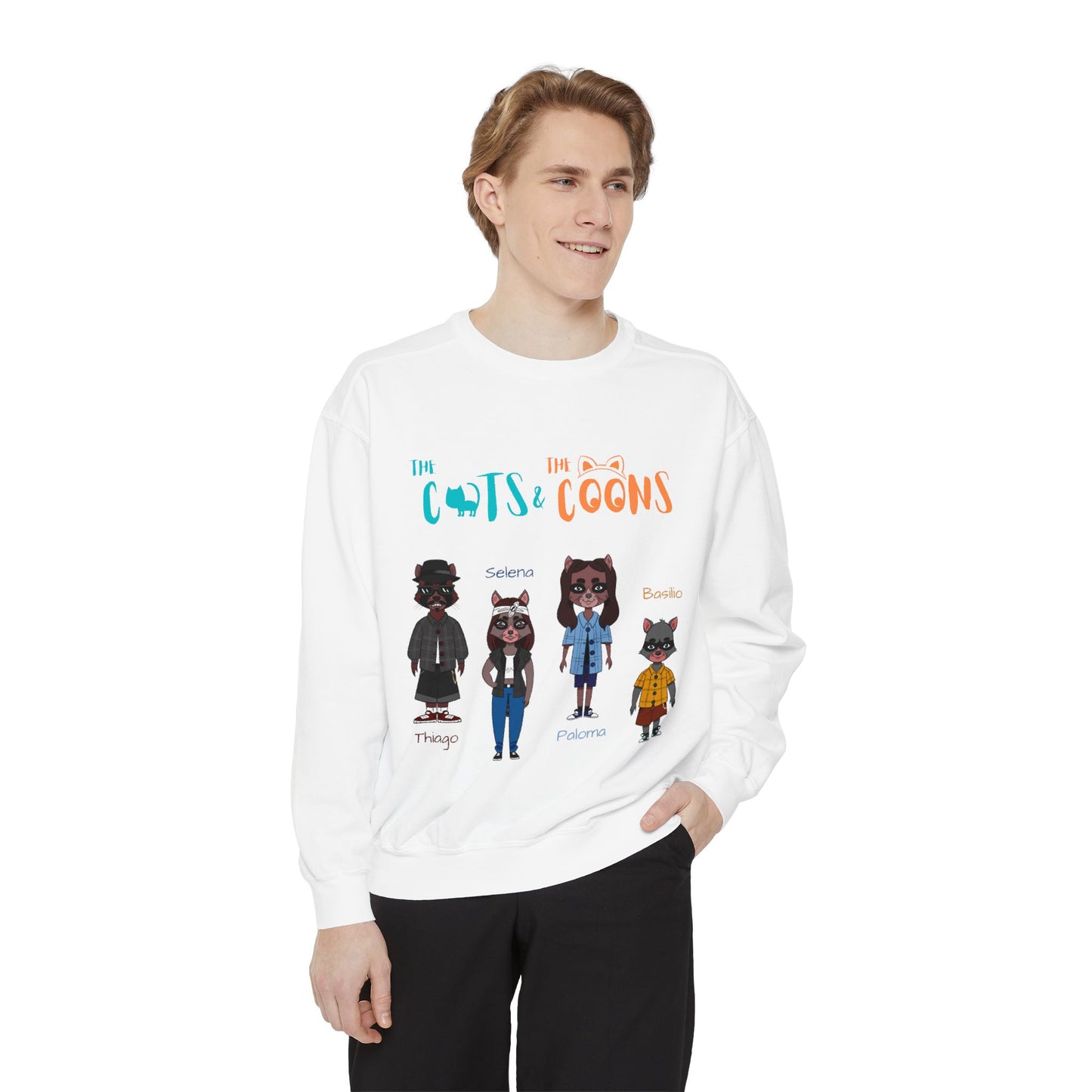 Whimsical Graphic Sweatshirt: Cozy Style for Cat and Raccoon Lovers - Perfect for Gift Giving, Casual Wear, Celebrations, Everyday Comfort