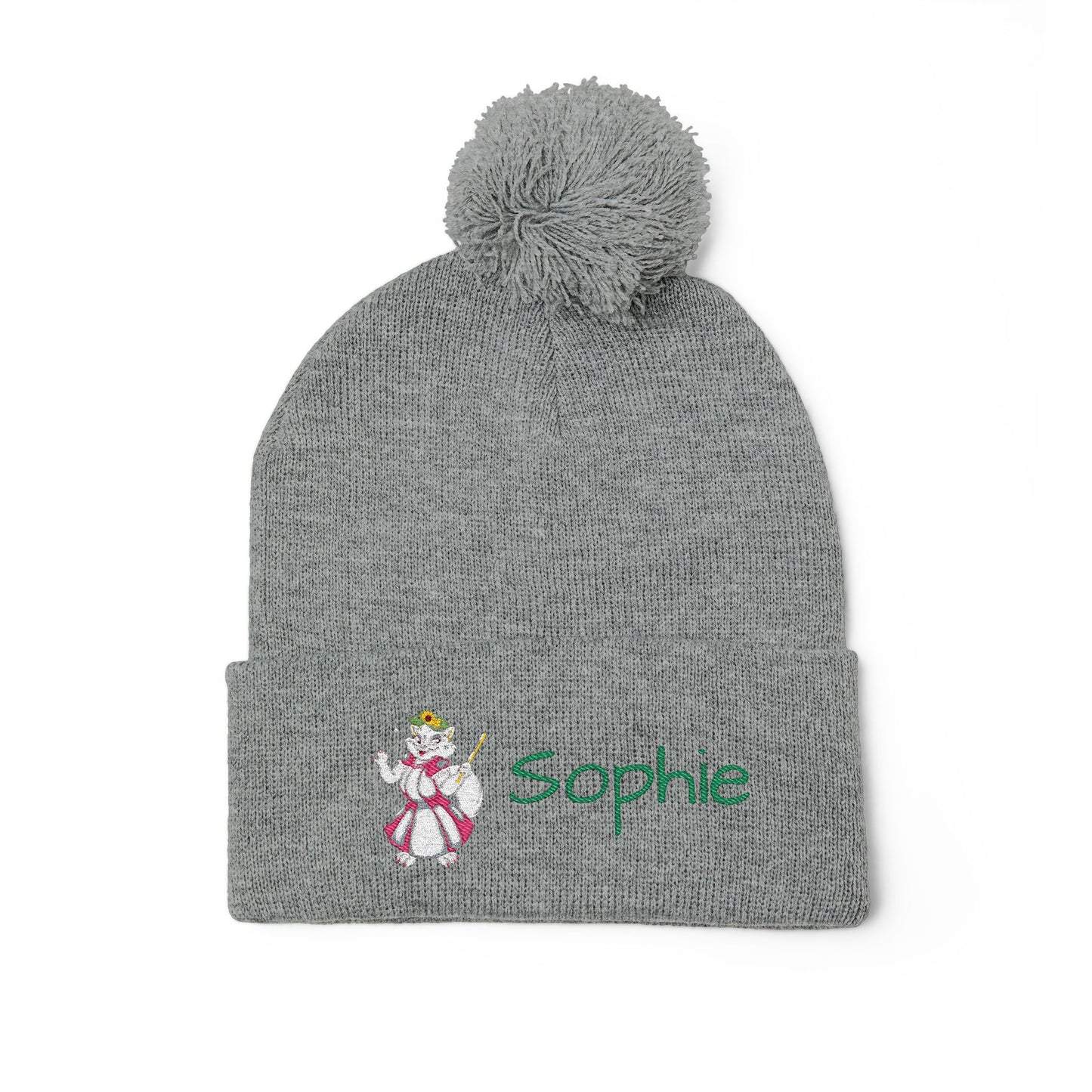 Personalized Sophie Embroidered Pom-Pom Knit Cap for Girls, Winter Hat for Women, Cute Gift for Birthdays and Holidays