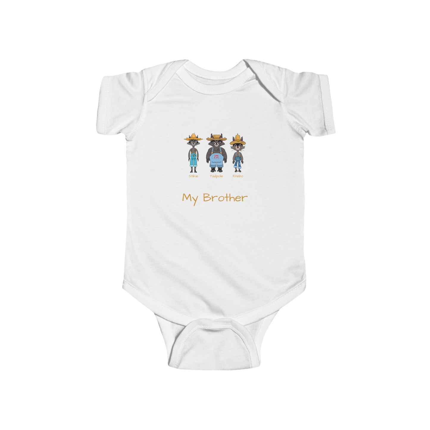 Adorable Infant Bodysuit with Tadpole, Stikie & Knebo | “My Brother” Design | The Cats and The Coons Baby Clothing for Sibling Love