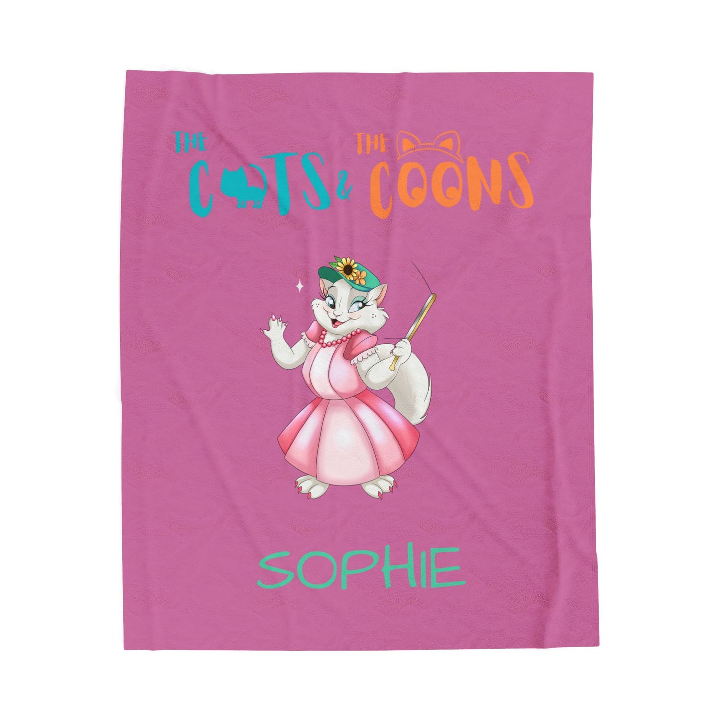 The Cats & The Coons “Sophie” Velveteen Plush Blanket, Cozy Gift for Cat Lovers, Nursery Decor, Kids' Birthday, Pet Owners