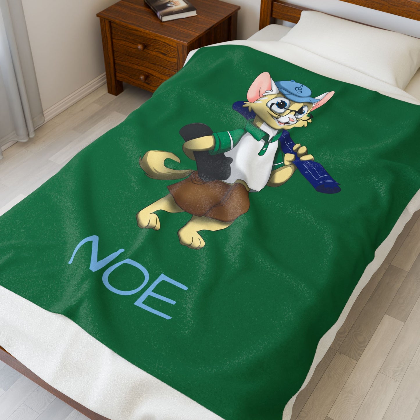 Adorable Noe Character Blanket | Custom Velveteen Plush Throw | The Cats and The Coons Symbol of Creativity, Hope & Unity