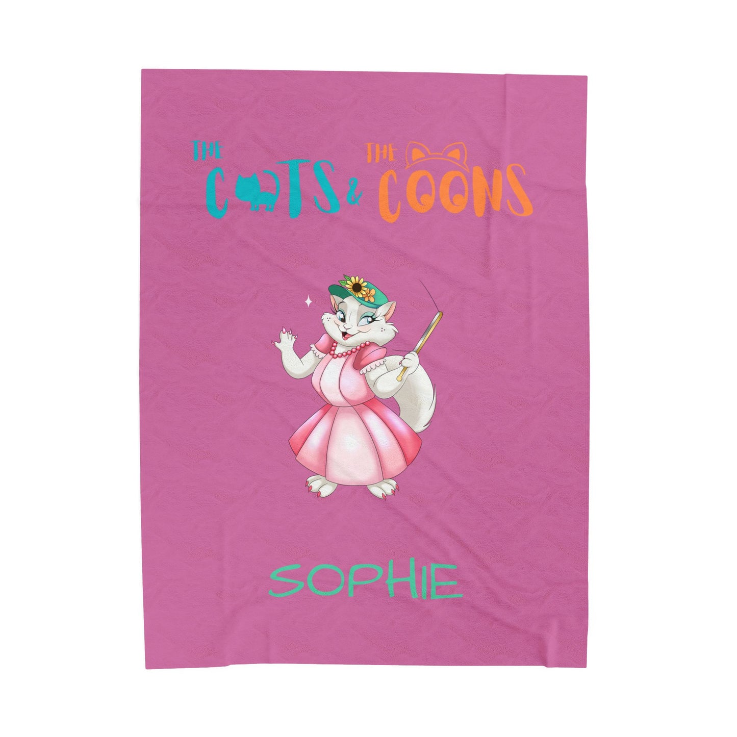 The Cats & The Coons “Sophie” Velveteen Plush Blanket, Cozy Gift for Cat Lovers, Nursery Decor, Kids' Birthday, Pet Owners